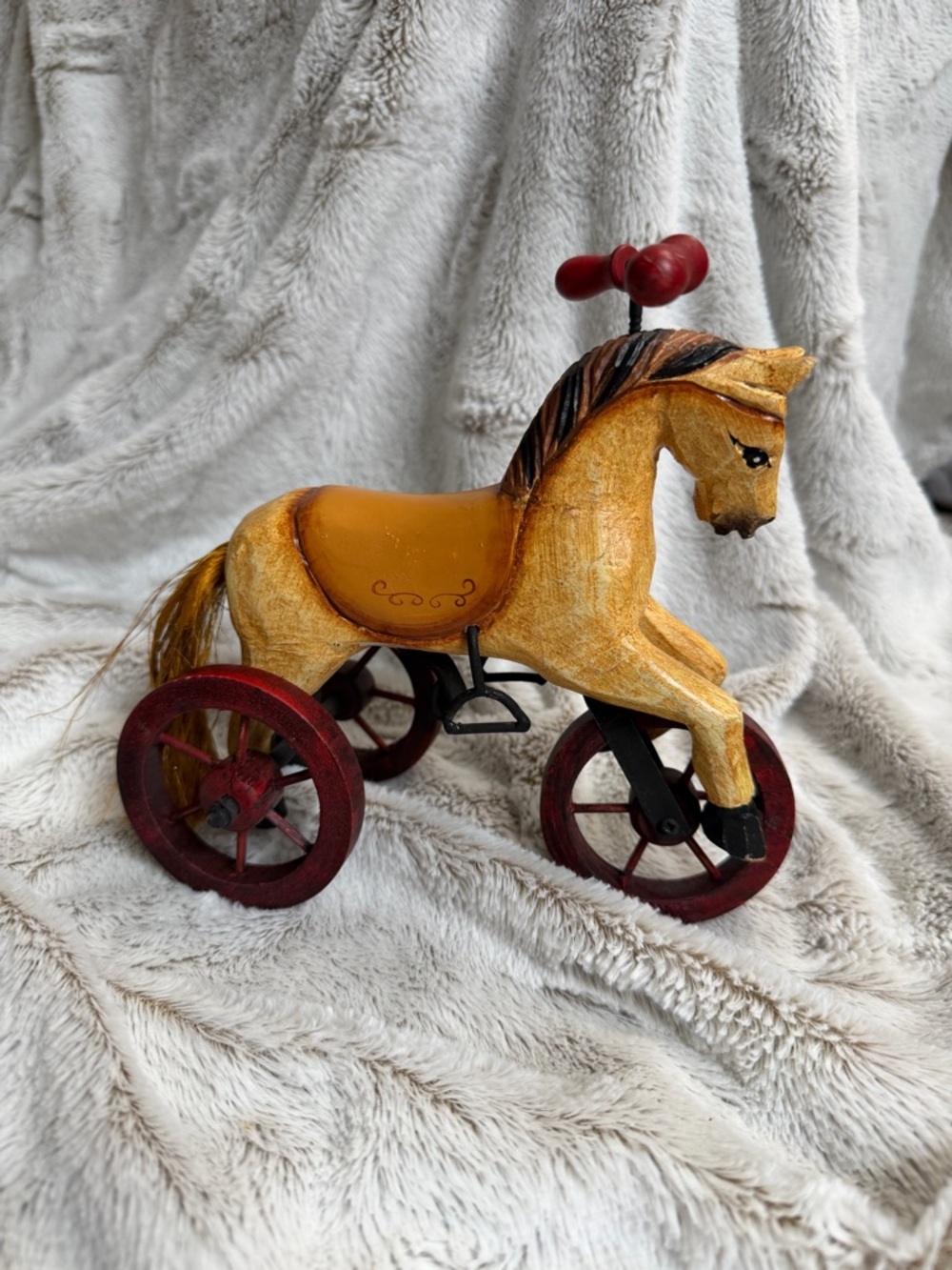 Source Unknown Yellow and Red Vintage-Style Wooden Horse Pull Toy